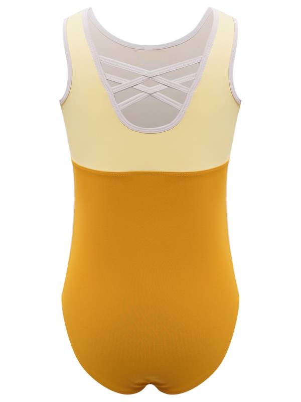 Kids Girls Color Block Crisscross Sleeveless Gymnastics Leotard thumb
