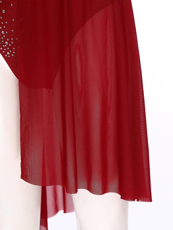 Women 2pcs One Shoulder Rhinestones Crop Top and Asymmetrical Skirt Dance Set thumb