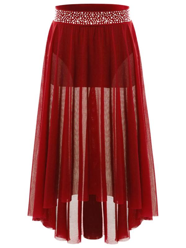 Kids Girls Rhinestones Mesh Hi-Lo Skirt for Lyrical Contemporary Dance thumb