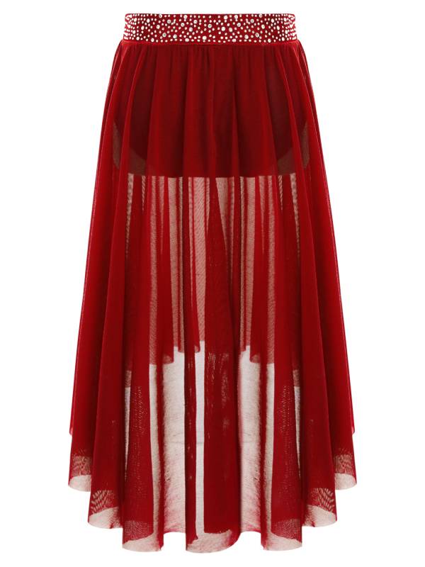 Kids Girls Rhinestones Mesh Hi-Lo Skirt for Lyrical Contemporary Dance thumb
