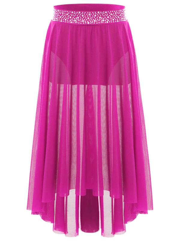 Kids Girls Rhinestones Mesh Hi-Lo Skirt for Lyrical Contemporary Dance thumb
