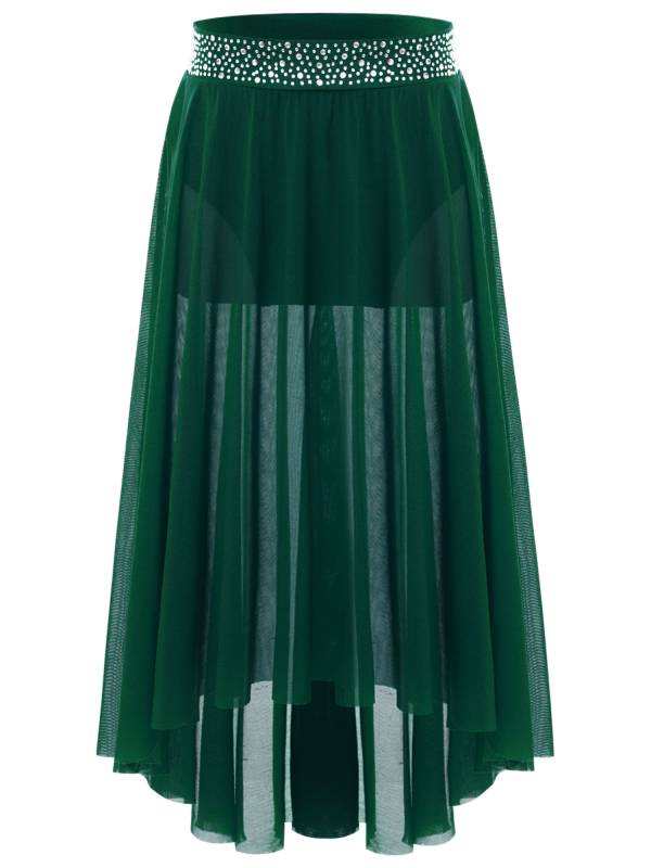 Kids Girls Rhinestones Mesh Hi-Lo Skirt for Lyrical Contemporary Dance thumb