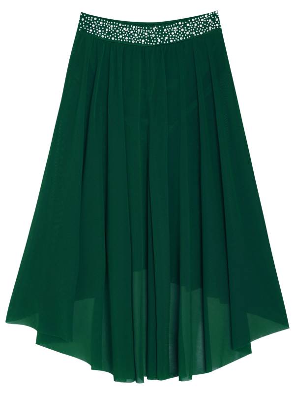 Kids Girls Rhinestones Mesh Hi-Lo Skirt for Lyrical Contemporary Dance thumb