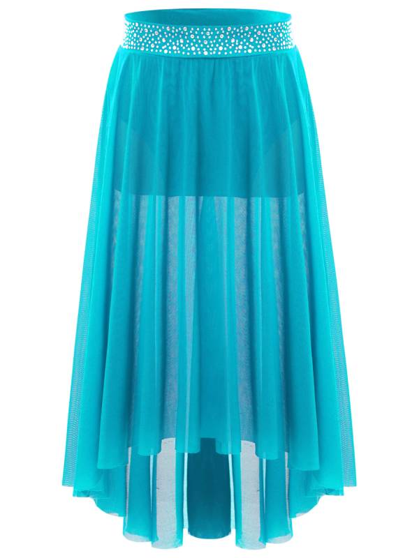 Kids Girls Rhinestones Mesh Hi-Lo Skirt for Lyrical Contemporary Dance thumb