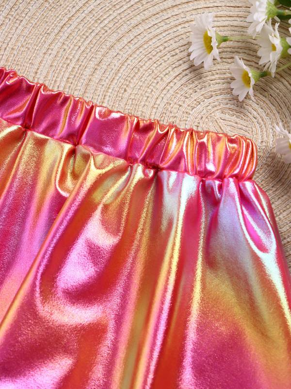 Kids Girls Metallic A-Line Miniskirt for Cheerleading Dance thumb