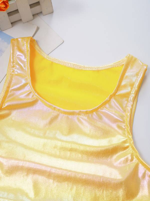 Kids Girls Metallic Sleeveless Jazz Dance Crop Top thumb