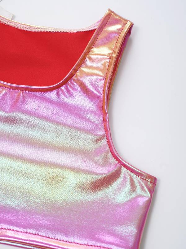 Kids Girls Metallic Sleeveless Jazz Dance Crop Top thumb