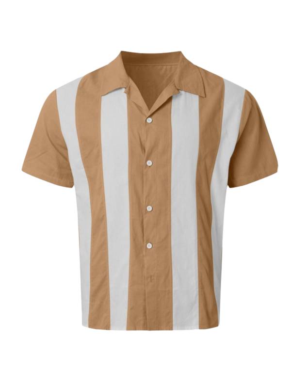 Men Striped Shirt Turn-Down Collar Short Sleeve Tops for Vacation thumb