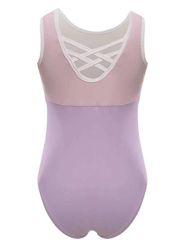 Kids Girls Color Block Crisscross Sleeveless Gymnastics Leotard thumb