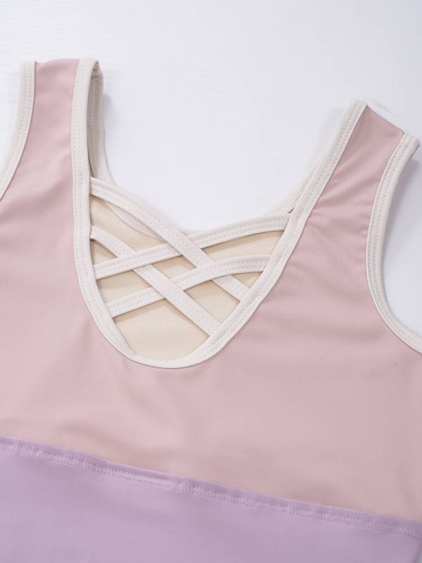 Kids Girls Color Block Crisscross Sleeveless Gymnastics Leotard thumb