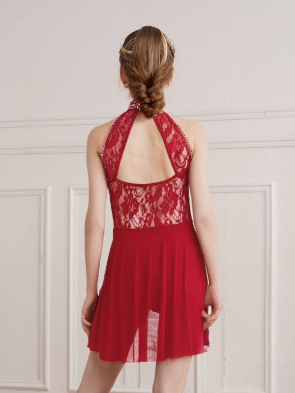 Kids Girls Sleeveless Floral Lace Lyrical Dance Leotard Dress thumb