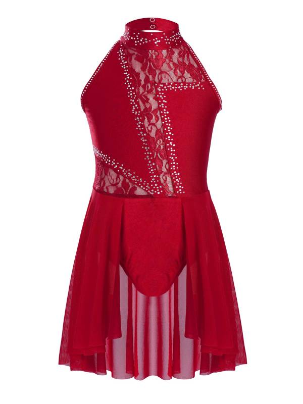 Kids Girls Sleeveless Floral Lace Lyrical Dance Leotard Dress thumb