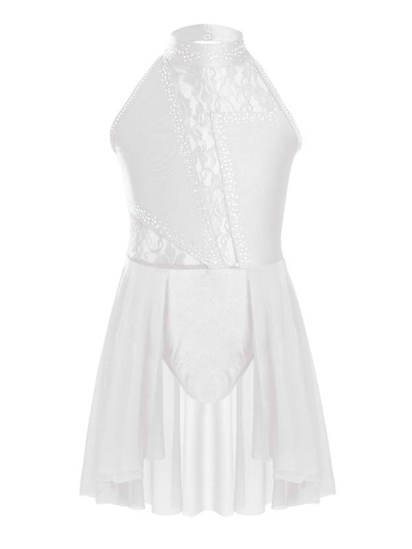 Kids Girls Sleeveless Floral Lace Lyrical Dance Leotard Dress thumb
