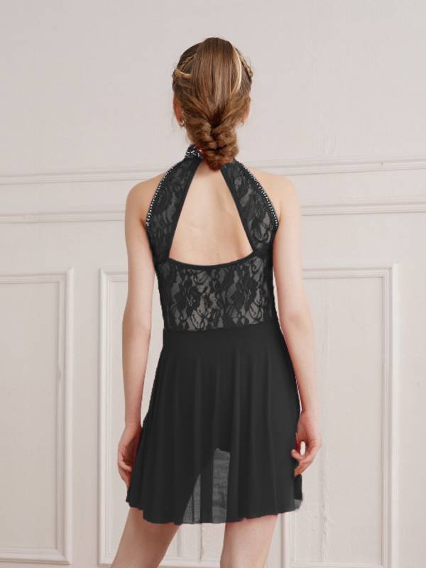 Kids Girls Sleeveless Floral Lace Lyrical Dance Leotard Dress thumb