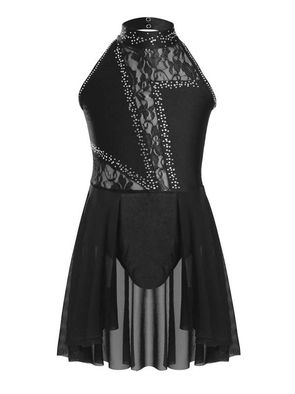 Kids Girls Sleeveless Floral Lace Lyrical Dance Leotard Dress thumb