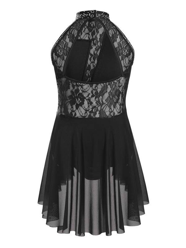 Kids Girls Sleeveless Floral Lace Lyrical Dance Leotard Dress thumb