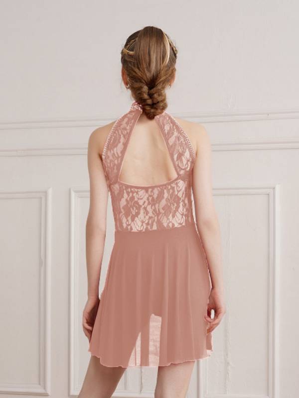 Kids Girls Sleeveless Floral Lace Lyrical Dance Leotard Dress thumb