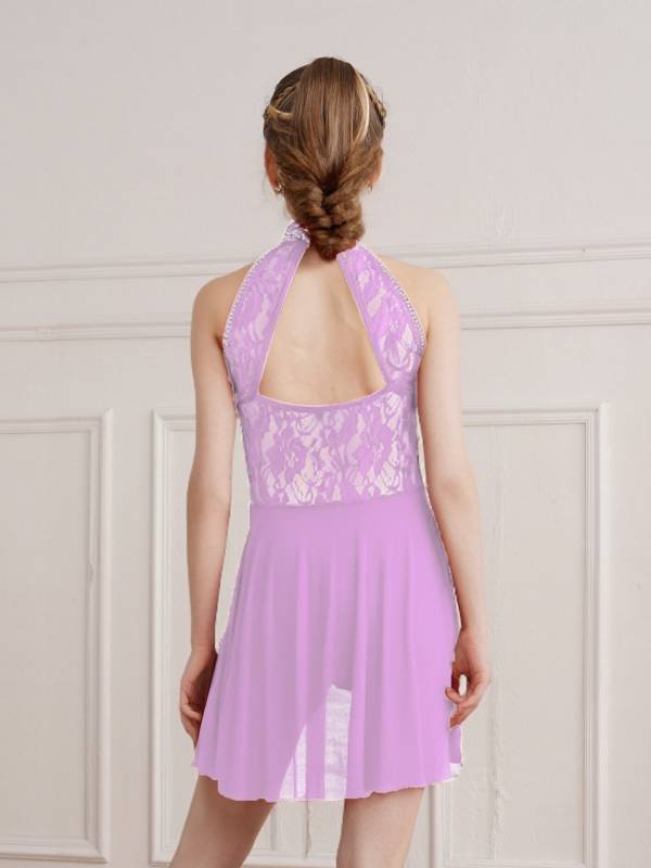 Kids Girls Sleeveless Floral Lace Lyrical Dance Leotard Dress thumb