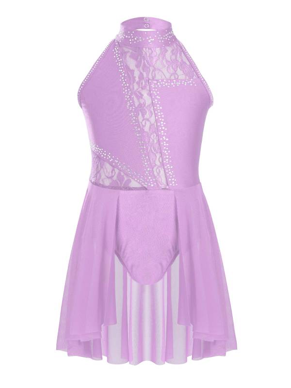 Kids Girls Sleeveless Floral Lace Lyrical Dance Leotard Dress thumb