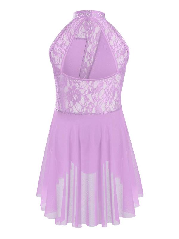 Kids Girls Sleeveless Floral Lace Lyrical Dance Leotard Dress thumb