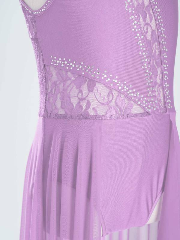 Kids Girls Sleeveless Floral Lace Lyrical Dance Leotard Dress thumb