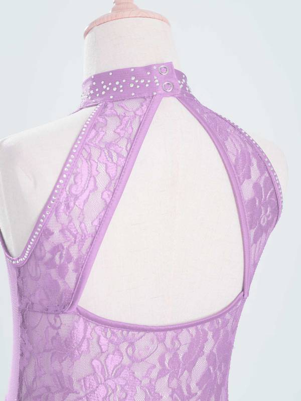 Kids Girls Sleeveless Floral Lace Lyrical Dance Leotard Dress thumb