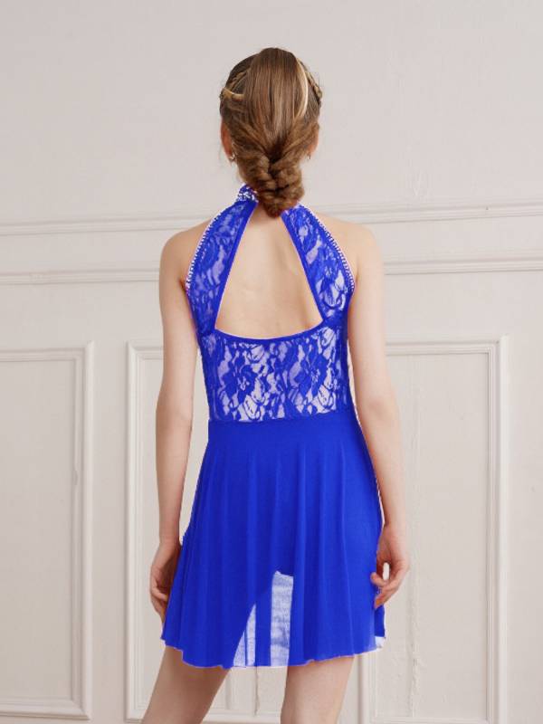 Kids Girls Sleeveless Floral Lace Lyrical Dance Leotard Dress thumb