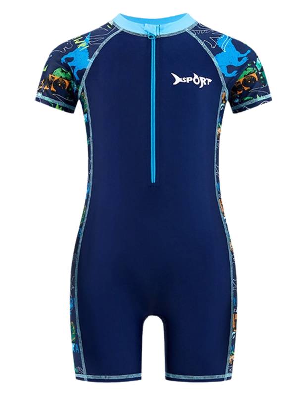 Boys Short Sleeve Dinosaur Print One Piece Rash Guard Swimsuit thumb
