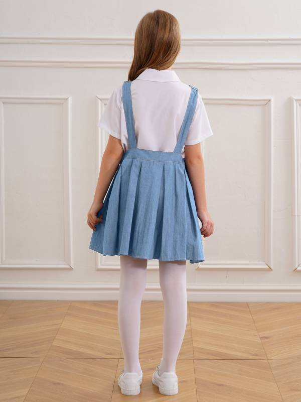 Kids Girls Sleeveless Adjustable Suspenders Denim Overall Pleated Dress thumb