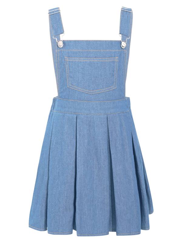 Kids Girls Sleeveless Adjustable Suspenders Denim Overall Pleated Dress thumb