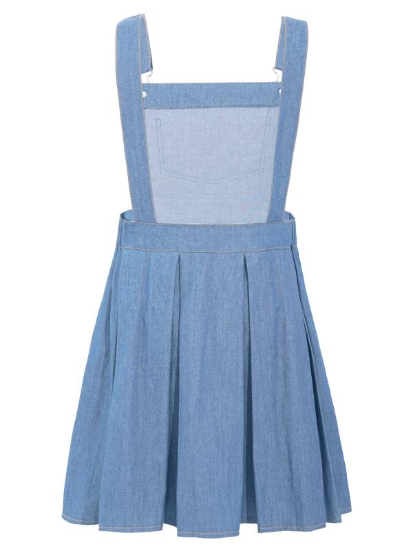 Kids Girls Sleeveless Adjustable Suspenders Denim Overall Pleated Dress thumb