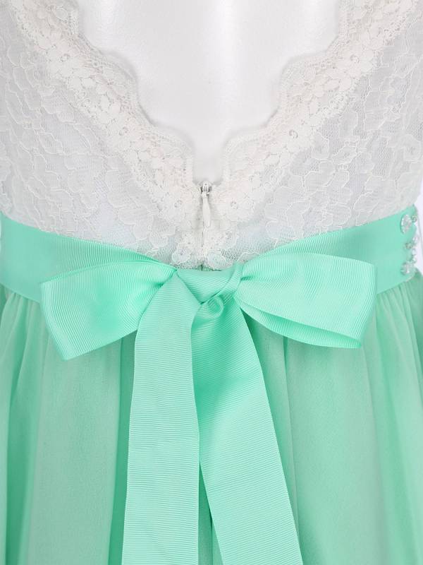 Kids Girls Party Dress with Rhinestone Belt Flare Sleeve Asymmetrical Dress thumb