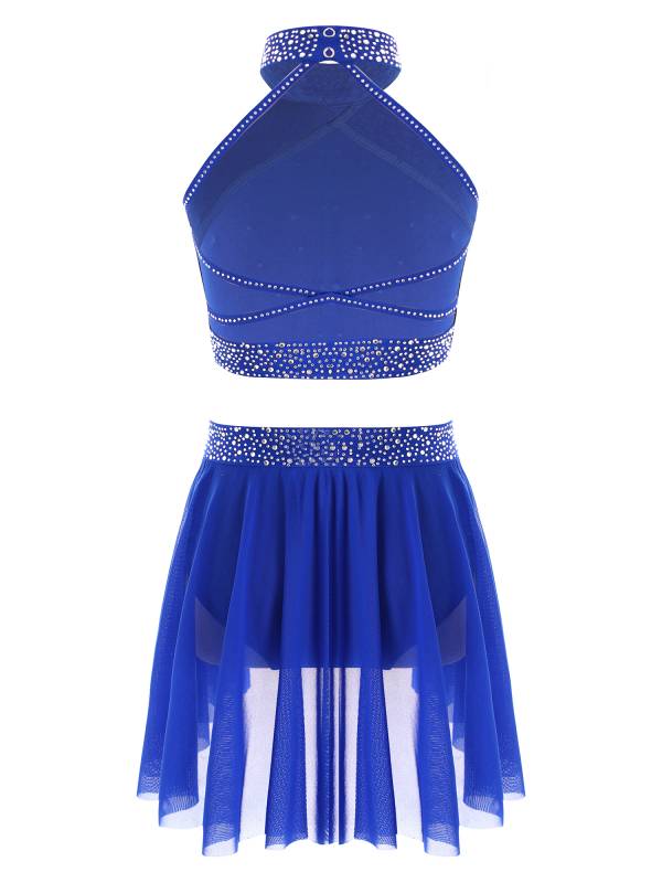 Kids Girls 2pcs Sleeveless Backless Crop Top and Mini Skirt Dance Set thumb