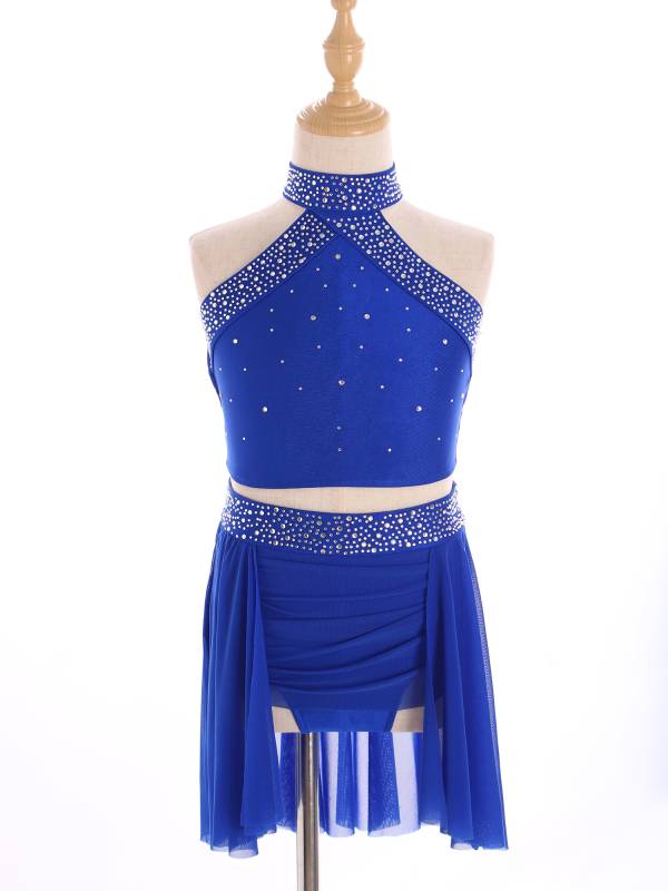 Kids Girls 2pcs Sleeveless Backless Crop Top and Mini Skirt Dance Set thumb