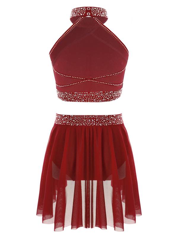 Kids Girls 2pcs Sleeveless Backless Crop Top and Mini Skirt Dance Set thumb