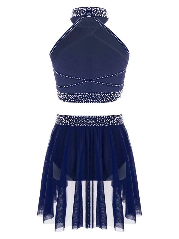 Kids Girls 2pcs Sleeveless Backless Crop Top and Mini Skirt Dance Set thumb