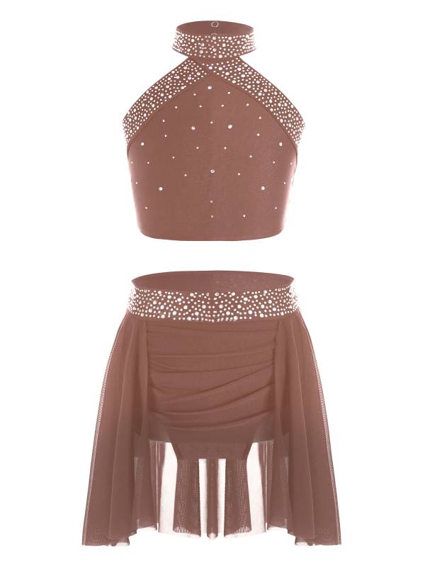 Kids Girls 2pcs Sleeveless Backless Crop Top and Mini Skirt Dance Set thumb