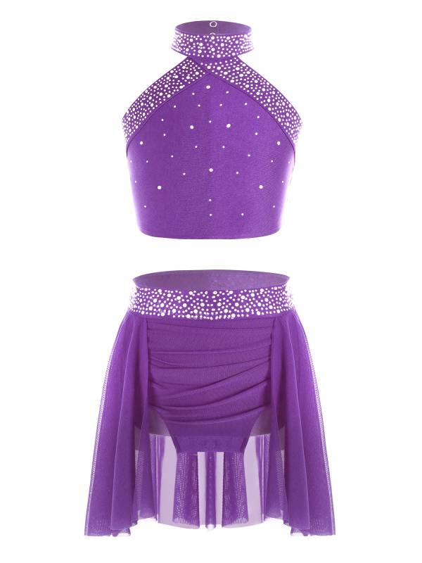 Kids Girls 2pcs Sleeveless Backless Crop Top and Mini Skirt Dance Set thumb