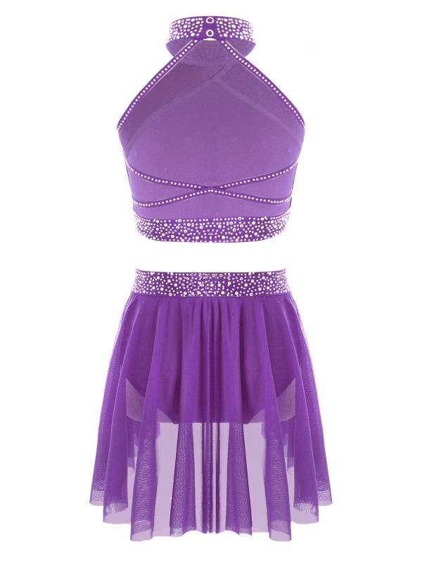 Kids Girls 2pcs Sleeveless Backless Crop Top and Mini Skirt Dance Set thumb