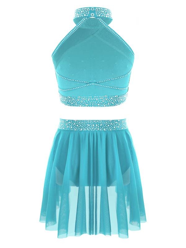 Kids Girls 2pcs Sleeveless Backless Crop Top and Mini Skirt Dance Set thumb
