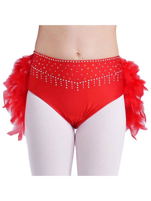 Girls Sparkly Rhinestone 2Pcs Jazz Dance Outfit Crop Top and Feather Skirt thumb
