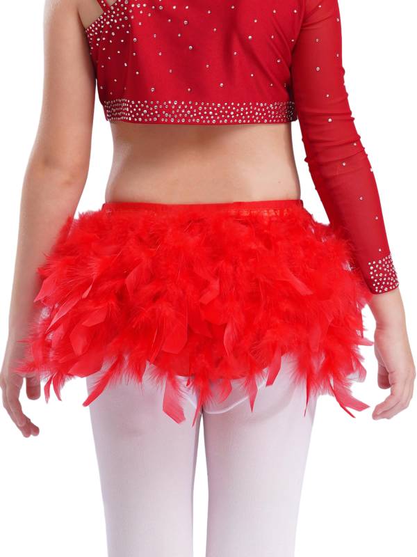 Girls Sparkly Rhinestone 2Pcs Jazz Dance Outfit Crop Top and Feather Skirt thumb