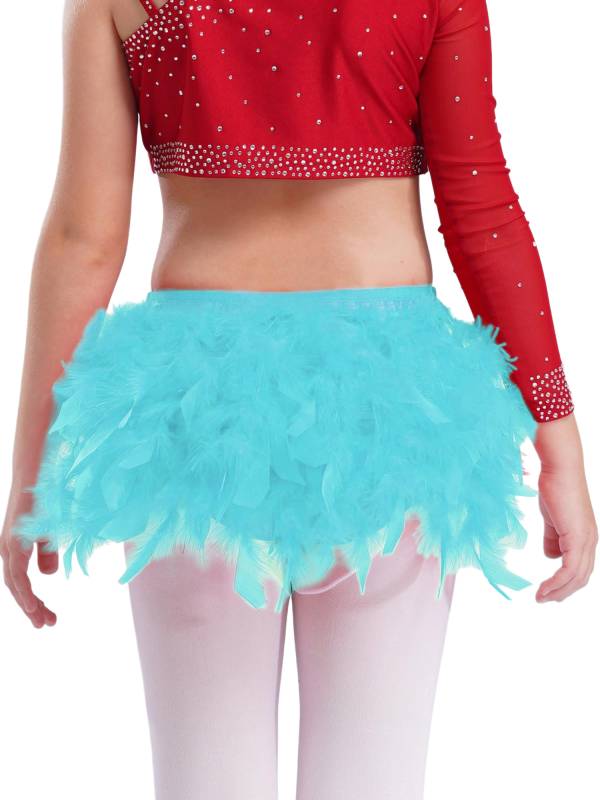 Girls Sparkly Rhinestone 2Pcs Jazz Dance Outfit Crop Top and Feather Skirt thumb
