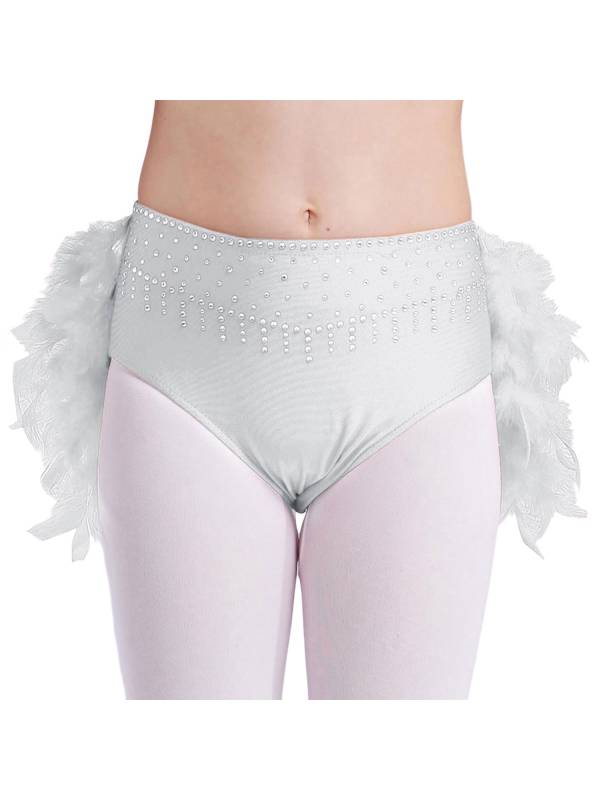 Girls Sparkly Rhinestone 2Pcs Jazz Dance Outfit Crop Top and Feather Skirt thumb