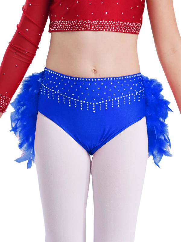 Girls Sparkly Rhinestone 2Pcs Jazz Dance Outfit Crop Top and Feather Skirt thumb