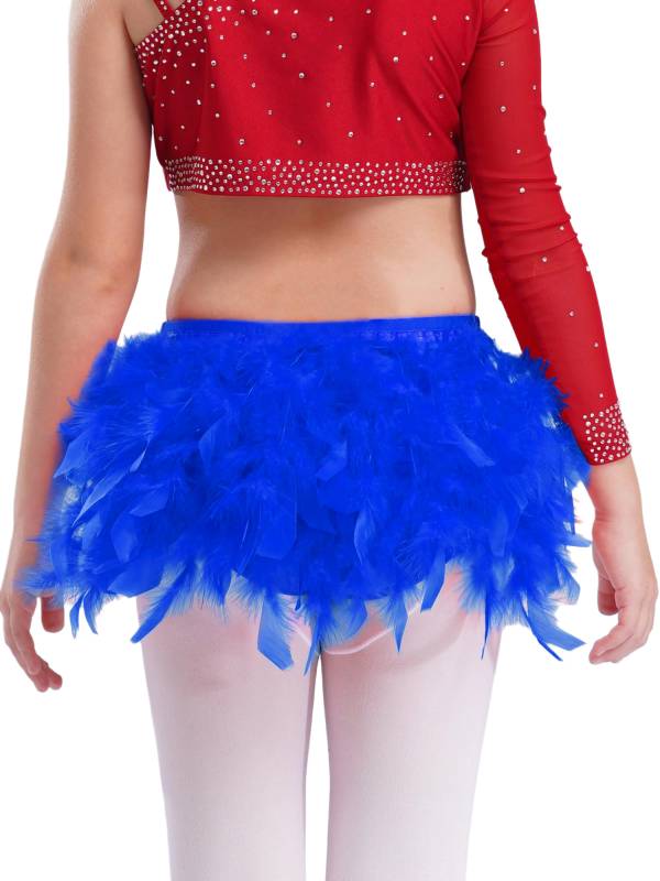 Girls Sparkly Rhinestone 2Pcs Jazz Dance Outfit Crop Top and Feather Skirt thumb