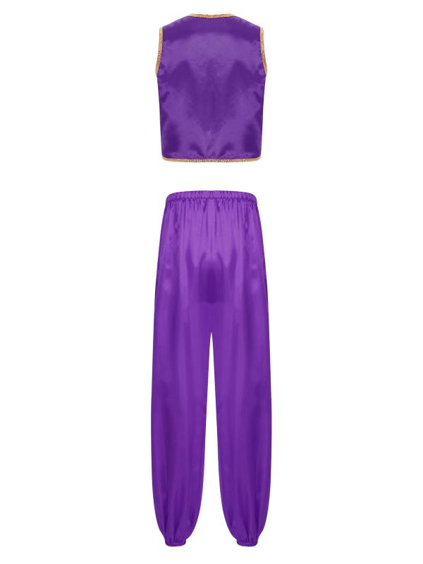 Men 2pcs Halloween Sleeveless Satin Vest and Pants Arabian Prince Costume Set thumb