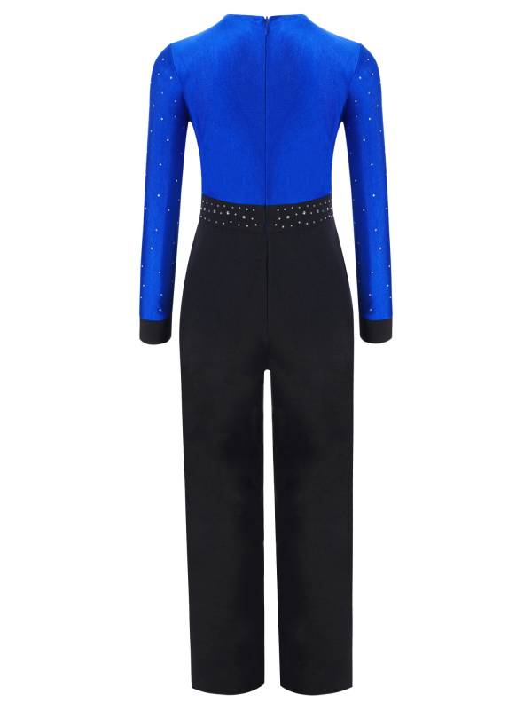 Kids Boys V Neck Long Sleeve Color Block Jumpsuit for Latin Dance thumb