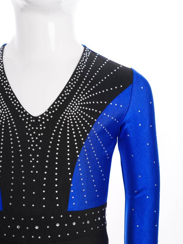 Kids Boys V Neck Long Sleeve Color Block Jumpsuit for Latin Dance thumb