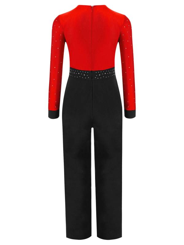 Kids Boys V Neck Long Sleeve Color Block Jumpsuit for Latin Dance thumb